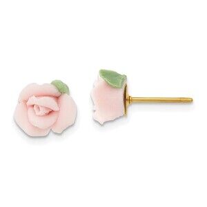 1928 Jewelry Gold-tone Pink Porcelain Rose Post Stud Earrings